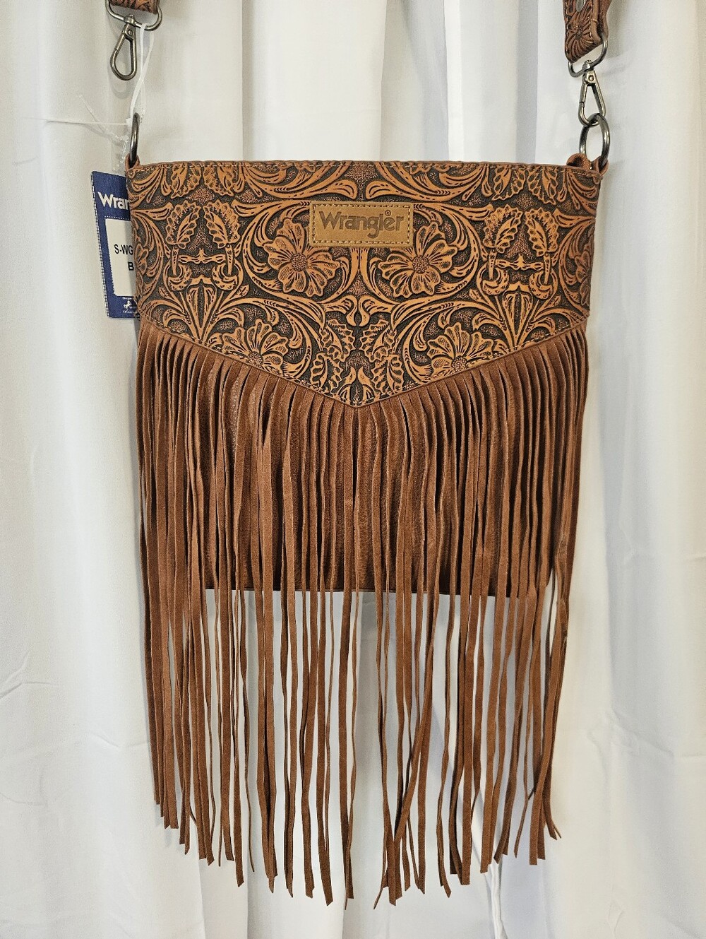 NWT Wrangler Tooled Leather Fringe Shoulder Bag Western Rodeo Cowgirl Boho Purse